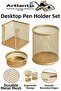 Gold Yellow Metal File Rack 3-Piece and Desktop Pen Holder 3-Piece 1 Pack Desktop A4 File Organizer 3-Tier - 2
