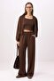 Kahverengi 3'lü Wide Leg Havuz Yaka Geniş Paça Soft Touch Örme Alt Üst Takım TWOSS26AU00147 - 2