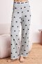 Gray Melange Heart Slogan Rubber Detailed Ribbed Knitted Pajama Set Thmss24Pt00404 - 5