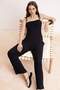 Black Strappy Blouse Elasticated Trousers Woven Bottom - Top Set Twoss26Au00112 - 3