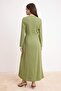 Açık Yeşil Drape Plise Detaylı Eteği Belden Açılan Dokuma Tesettür Elbise TCTSS26EB00131 - 4
