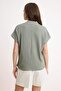 Haki Regular/Normal Kalıp Polo Yaka Düşük Kol Örme T-Shirt TWOSS26TS00078 - 4