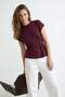Mürdüm Relaxed/Rahat Kalıp Kayık Yaka Büzgülü Yumuşak Örme T-Shirt TWOSS26BZ00270
