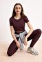 Mürdüm Crop Light Support Soft Textured Crew Neck Knitted Sports Top/Blouse Twoaw21Bz0158 - 3