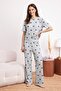 Gray Melange Heart Slogan Rubber Detailed Ribbed Knitted Pajama Set Thmss24Pt00404 - 3