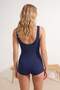 Dark Navy Blue Square Neck Covered Surfer Shorts Swimsuit Tbess25Ma00081 - 2