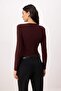 Brown Fitted Asymmetrical Collar Long Sleeve Stretch Knitted Blouse Twoss26Bz00243 - 4