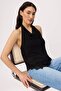 Black Regular/Normal Fit Degaje Collar Sleeveless Stretchy Knitted Blouse Twoss26Bz00622 - 2