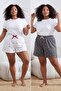 Çok Renkli Kalpli/Puantiyeli 2'li Paket Örme Büyük Beden Pijama Altı TBBSS26IA00014