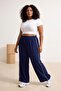 Navy Blue Wide Leg Contrast Stripe Woven Plus Size Pants Tbbss26Ar00014 - 3