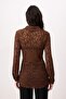 Kahverengi Düz Fitted/Vücuda Oturan Gömlek Yaka Uzun Kol Dantel Örme Gömlek TWOSS26GO00173 - 5