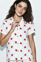 95% Cotton Women's White Red Heart Patterned Short Sleeve Buttoned Shorts Pajamas Set - 4