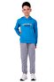 Boy's Embroidered Kangaroo Pocket Hooded Sweatshirt Tracksuit Set Blue - 2