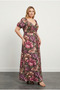 Plus Size Short-Sleeve Princess Collar Floral Print Stretch Fabric Viscose Dress 74-80 - 2