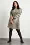 Plus Size Crew Neck Long Sleeve Striped Short Lycra Viscose Dress 302882