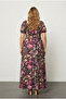 Plus Size Short-Sleeve Princess Collar Floral Print Stretch Fabric Viscose Dress 74-80 - 4