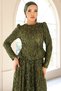 Exclusive Hijab Evening Dress with Sequin and Guipure Detail Green 1057 - 4
