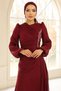 Yoryo Silk Hijab Evening Dress with Pearl and Pleated Detail Bordo 1249 - 5