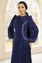 Yoryo Silk Hijab Evening Dress with Pearl and Pilise Detail K. Indigo 1249 - 2