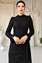 Beli Cape Detailed Stone Decorated Lace Hijab Evening Dress Black 1252 - 4