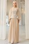 Front Stone Detailed Patterned Crepe and Chiffon Combination Hijab Evening Dress Bej 1689 - 3