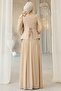 Front Stone Detailed Patterned Crepe and Chiffon Combination Hijab Evening Dress Bej 1689 - 7