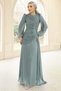Pearl and Pleated Detailed Yoryo Silk Hijab Evening Dress Aqua Green 1249