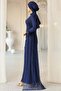 Beli Cape Detailed Stone Decorated Lace Hijab Evening Dress Dark Blue 1252 - 6