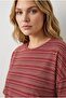 Plus Size Cycling Sleeve Slit Detailed Striped Lycra Viscose T-Shirt 302948 - 4