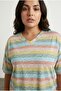 Large Size V-Neck Striped Short Sleeve Zebra Cotton Viscose T-Shirt 303953 - 4