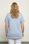 Large Size Short Sleeve V-Neck Metallic Printed T-Shirt with Side Slits 97-46 - 6
