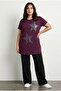 Plus Size Crew Neck Short Sleeve Shiny Stretch Fabric Stone Viscose T-Shirt 322960 - 2