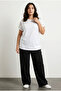 Plus Size Crew Neck Detailed Short Sleeve Tulle T-Shirt 321926