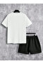 Men's Minimal Paris Dream Maker T-Shirt Shorts - White Black Shorts T-Shirt Two-Piece Set Crew Neck - 2