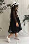 Girl's Long Sleeve Dress with Hat Lace Fabric Fabric Black - 2