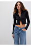 Double Direction Zipper Black Knitwear Crop / Short Cut 171469-900 - 3