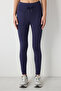Navy Blue Comfort High Waist Pocket Detailed Ankle Length Leggings - 2