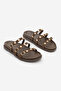 Women's Genuine Leather Three-Stripe Studded Casual Shoes Slipper Zoven Brown Suede - 7