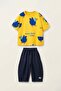 Happy Duck Printed Boy's Bottom - Top Set 100% Cotton Yellow Navy Blue - 8