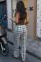 Beige Plaid Patterned Balloon Fit Women's Trousers Mg2686 - 6