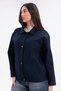 Women's Navy Blue Oversize Seasonal Gabardine Jacket with Snap Detail and Inner Pocket - 5
