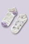 5-Piece Women's Bootie Socks Set - Purple Color Teddy Bear Patterned Cotton Ankle-Length Short Socks (5 Pieces) - 8