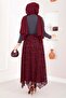Flock Printed Asymmetrical Cut Tulle Skirt Burgundy - 5