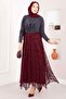 Flock Printed Asymmetrical Cut Tulle Skirt Burgundy - 4