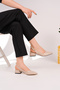 Women's Beige Skin Wrinkled Patent Leather New Season Short with Side Straps Heeled Shoes - 2