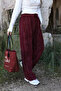 Burgundy velvet elastic waist pants