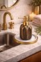 Retro Gold Detailed Antique Porcelain Liquid Soap Dispenser - Marble Countertop Compatible, Stylish Bathroom & Kitchen Soap Dispenser - 4