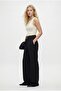 Women's Lora Belt Pack Black Trousers with Wide Legs in the Front and Pleated Wide Legs in the Back - 3