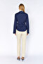 Waist-Fitted Bell Sleeve Lycra Cotton Shirt - Navy Blue - 5