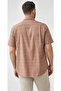 Men's Red Color Short Sleeve Shirt with Striped Collar, Buttoned and Pockets - 3